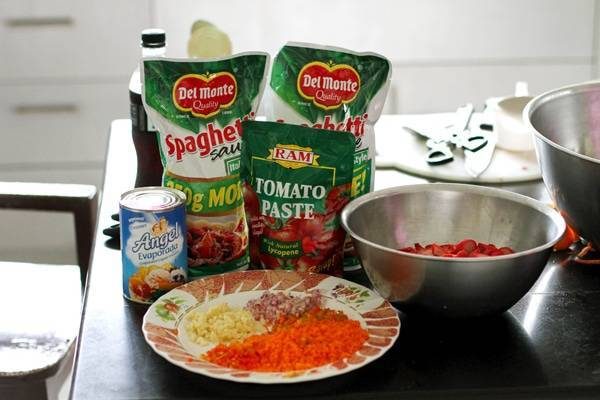 Ingredients for Filipino Spaghetti.