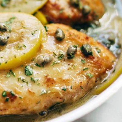 Lemon Chicken Piccata in a pan.