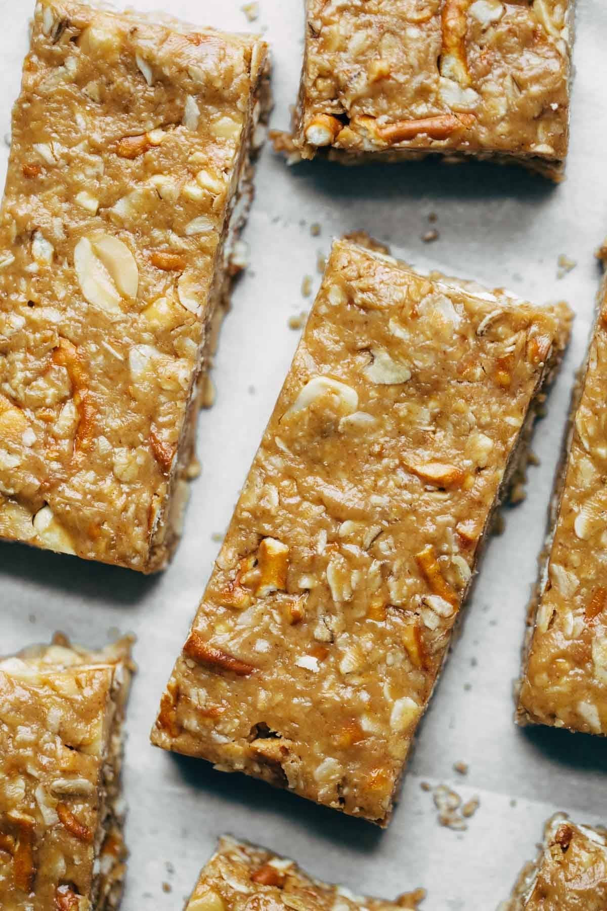 Granola bars on parchment paper.